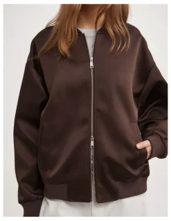 Witchery Satin Bomber Jacket in Espresso