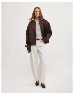 Witchery Satin Bomber Jacket in Espresso