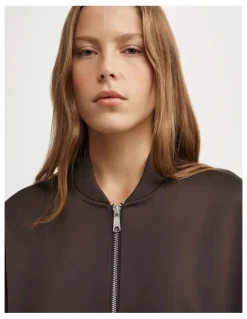 Witchery Satin Bomber Jacket in Espresso