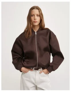 Witchery Satin Bomber Jacket in Espresso