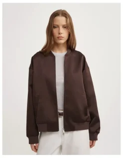 Witchery Satin Bomber Jacket in Espresso