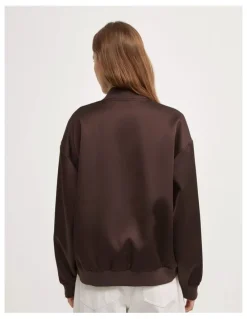 Witchery Satin Bomber Jacket in Espresso