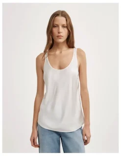 Witchery Satin Tank Top in Chalk