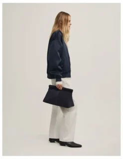 Witchery Scarlett Leather Clutch in Navy