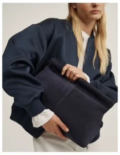 Witchery Scarlett Leather Clutch in Navy