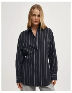 Witchery Tie Back Pinstripe Shirt in Navy Stripe