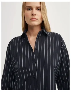 Witchery Tie Back Pinstripe Shirt in Navy Stripe
