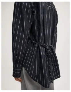 Witchery Tie Back Pinstripe Shirt in Navy Stripe
