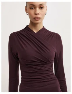 Witchery Wrap Long Sleeve Jersey Top in Plum