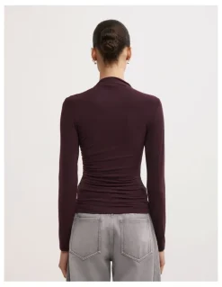 Witchery Wrap Long Sleeve Jersey Top in Plum