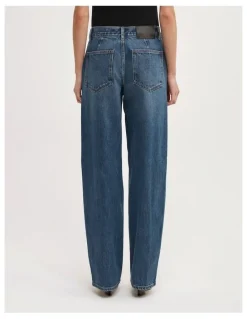 Witchery Mid Rise Wide Leg Jean in Tinted Wash Denim