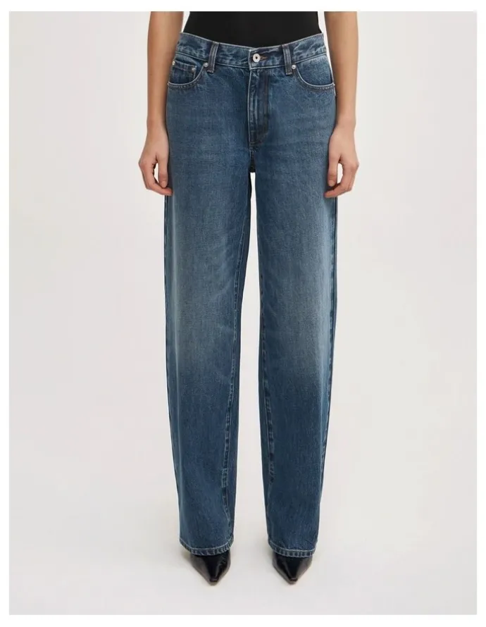 Witchery Mid Rise Wide Leg Jean in Tinted Wash Denim