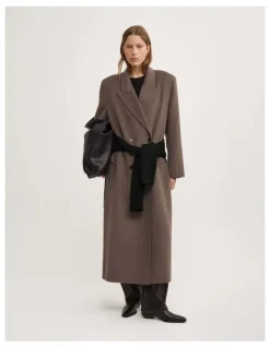 Witchery Shoulder Pad Coat in Chocolate Marle