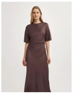 Witchery Tuck Waist Dress in Espresso