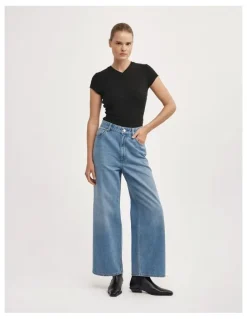 Witchery Wide Leg Crop Jeans in Vintage Sky Wash