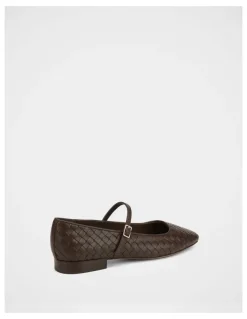 Wittner Annie Woven Leather Flat in Chocolate