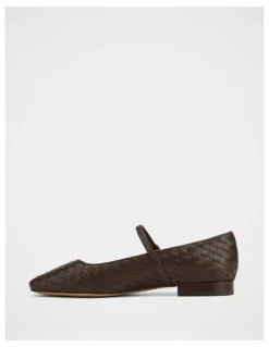 Wittner Annie Woven Leather Flat in Chocolate