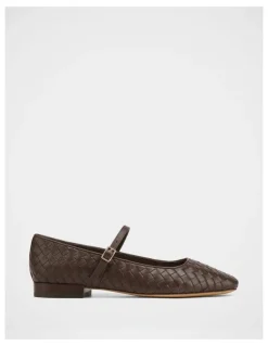 Wittner Annie Woven Leather Flat in Chocolate