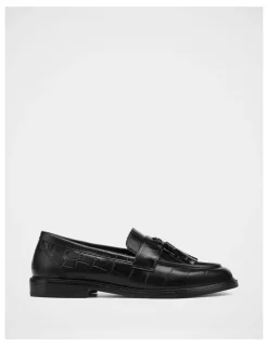 Wittner Evelyn Croc Embossed Leather Loafer in Black