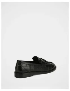 Wittner Evelyn Croc Embossed Leather Loafer in Black