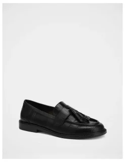 Wittner Evelyn Croc Embossed Leather Loafer in Black