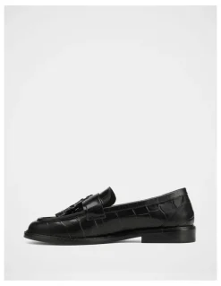 Wittner Evelyn Croc Embossed Leather Loafer in Black