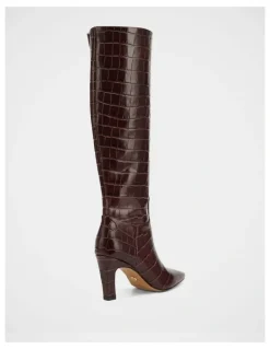 Wittner Louella Croc Embossed Leather Knee High Boot in Raisin