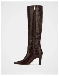 Wittner Louella Croc Embossed Leather Knee High Boot in Raisin