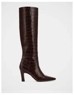 Wittner Louella Croc Embossed Leather Knee High Boot in Raisin