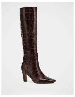 Wittner Louella Croc Embossed Leather Knee High Boot in Raisin