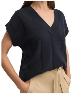 Yarra Trail Sepal Knit Top in Navy