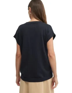 Yarra Trail Sepal Knit Top in Navy