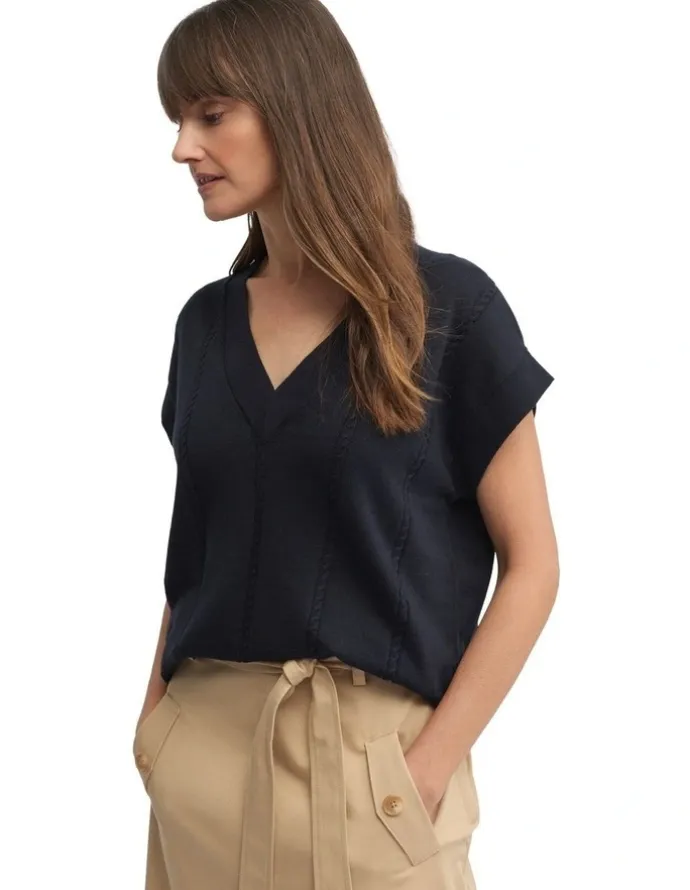 Yarra Trail Sepal Knit Top in Navy
