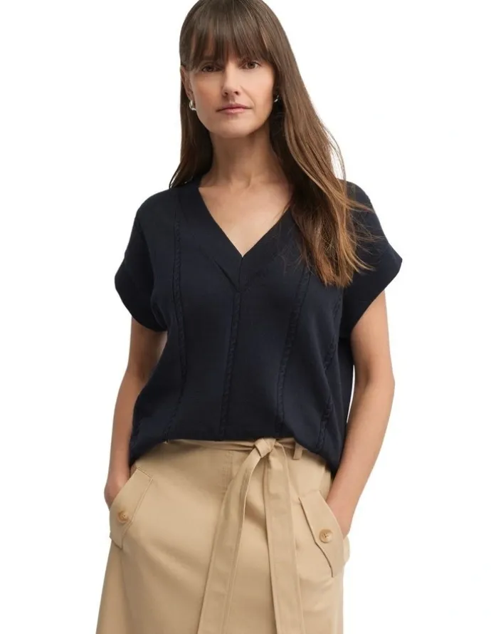 Yarra Trail Sepal Knit Top in Navy